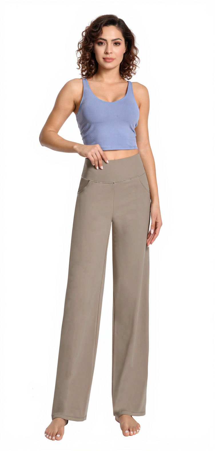 Wide Leg Yoga Pants with Pockets — Dark Khaki